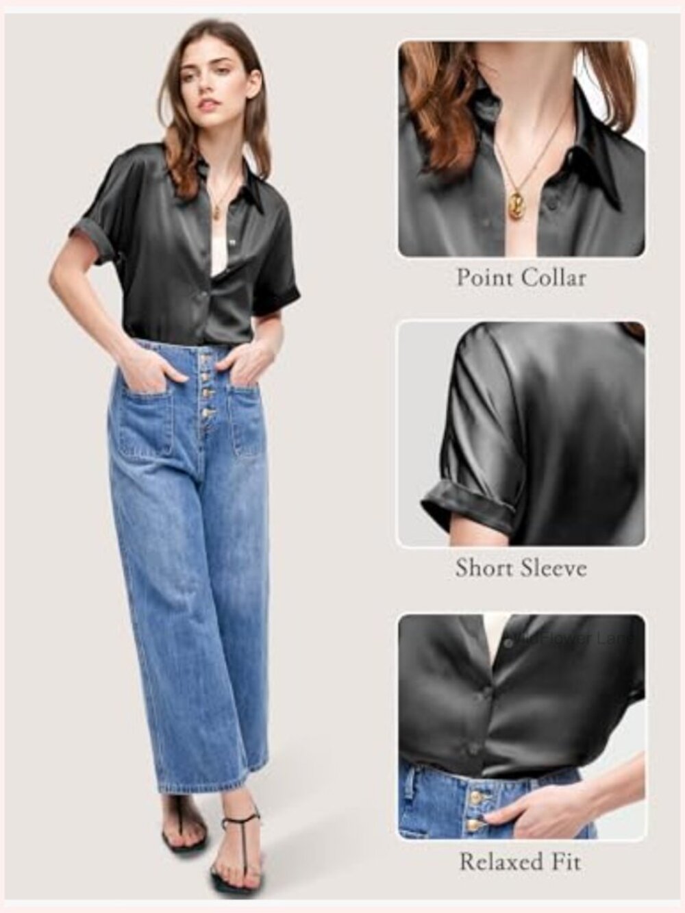 100% Pure Silk Short Sleeve Button Down Blouse Luxurious Lightweight - Picture 3 of 7